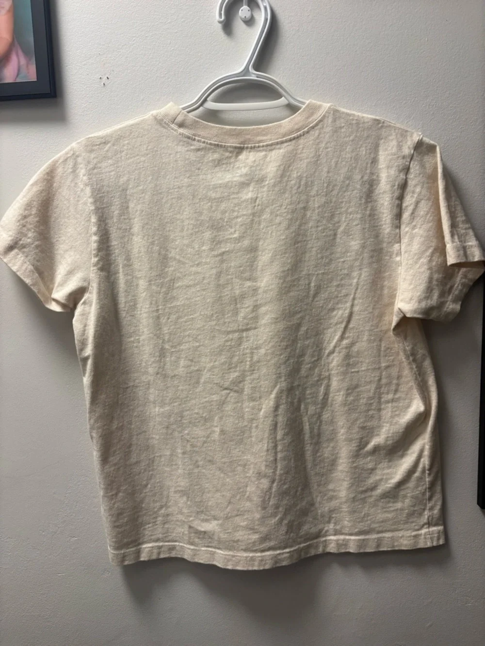 Brandy Melville Cream Tee with Blue Logo - Picture 5 of 5